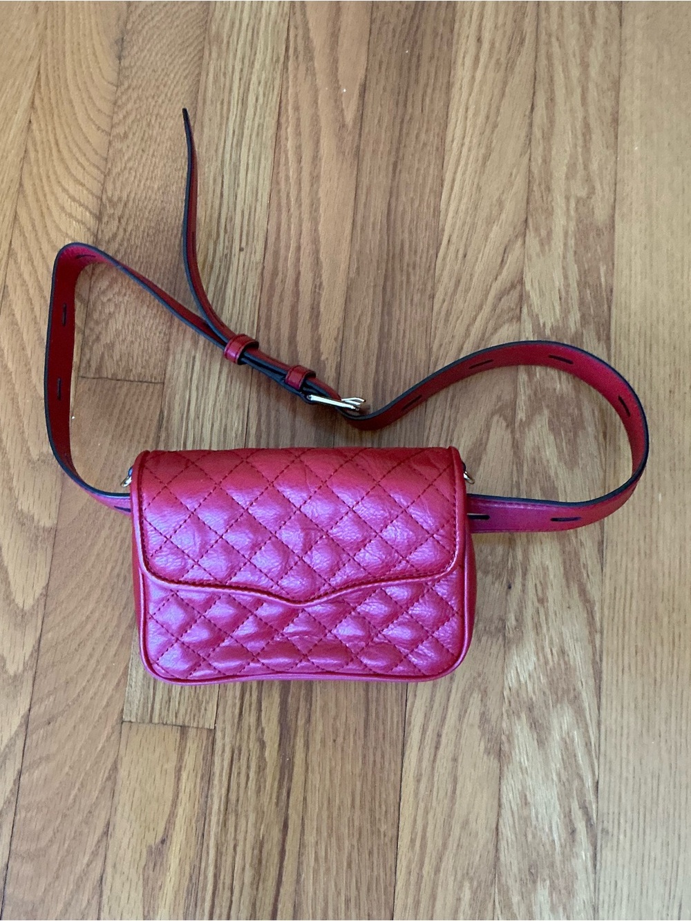 Rebecca Minkoff red leather quilted waist belt